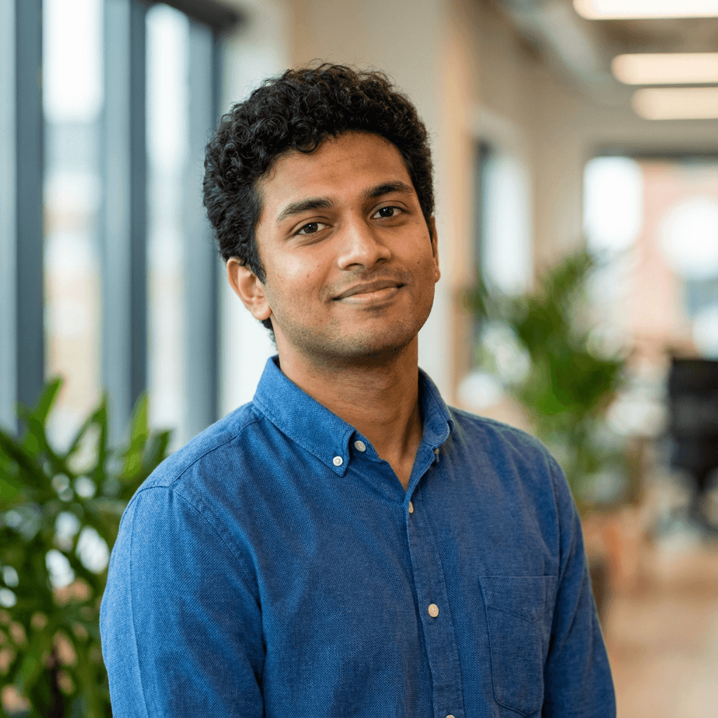 Marcus Chen, marketing lead, in a bright office