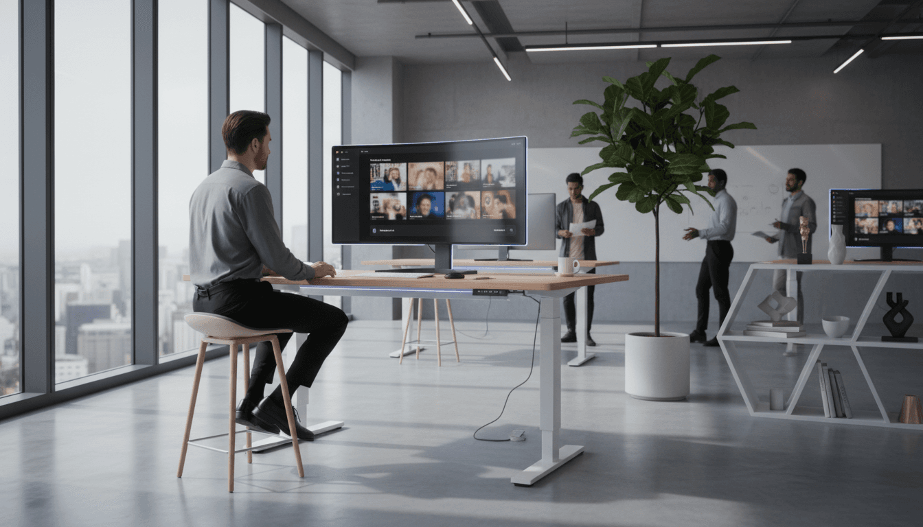 Modern creative studio workspace with video editing on monitor
